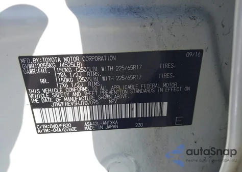 2017 Toyota Rav4 Le z USA, uszkodzony, nr VIN JTMZFREV5HJ107095